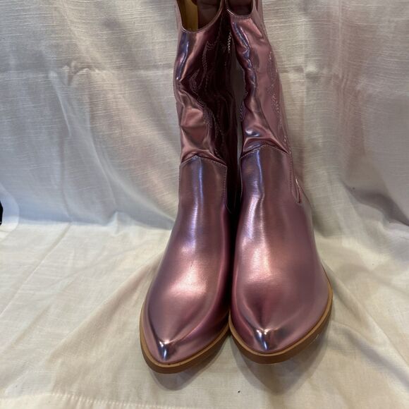 Pink Cowgirl Boots, Size 9 Metallic, Heeled, mid calf Length, Costume/Party, NEW - Picture 4 of 4